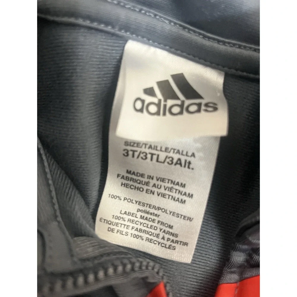 Adidas Jacket Boy Toddler 3T Full Zip High Neck 3 Lines‎ Grey Red Black (B9)